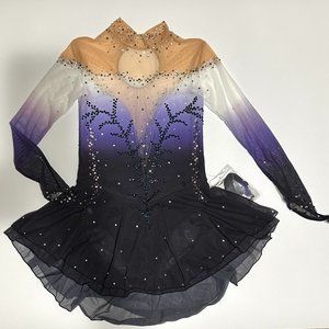 New Figure Skating Dress Girl Size 10 (5~8T) Handmade Jeweled Rhinestone 120~130